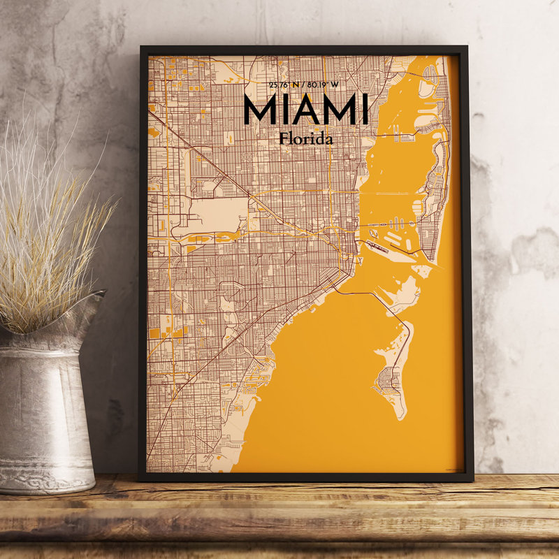 Miami City Map - No Frame Print, 43.2cm H x 27.9cm W x 0.13cm D