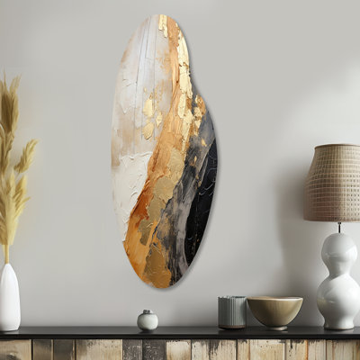 Minimalism Chrome Gold And Black Poteries - Asymmetrical Abstract Spirals Metal Wall Art, Curved Metal Wall Sculpture Print