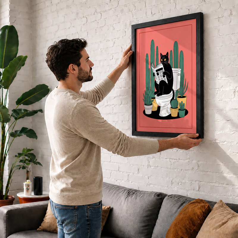 Cat On The Toilet Modern - Print, Oak, A4 - 29.7 x 21.0 cm