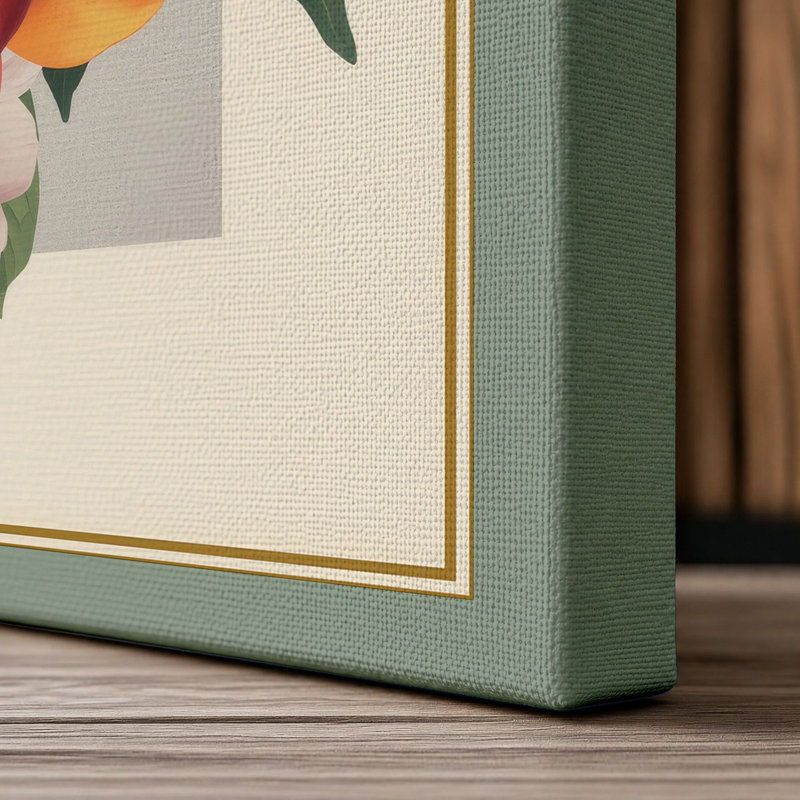 Peach Blossom Study Botanical - Wrapped Canvas, 30x20 - 76.2 x 50.8 cm, Sage Border