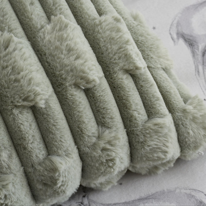 Carved Faux Fur Cushion Cover, Sage Green, Polyester