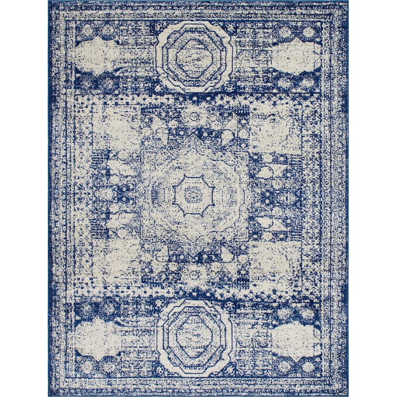 Bleu oriental de Vienne/Tapis décoratif Ivoire, Rectangle 5 pi x 8 pi