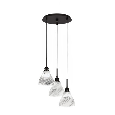Edge 3 Light Cluster Pendalier Shown In Espresso Finish With 6.25" Onyx Swirl Glass
