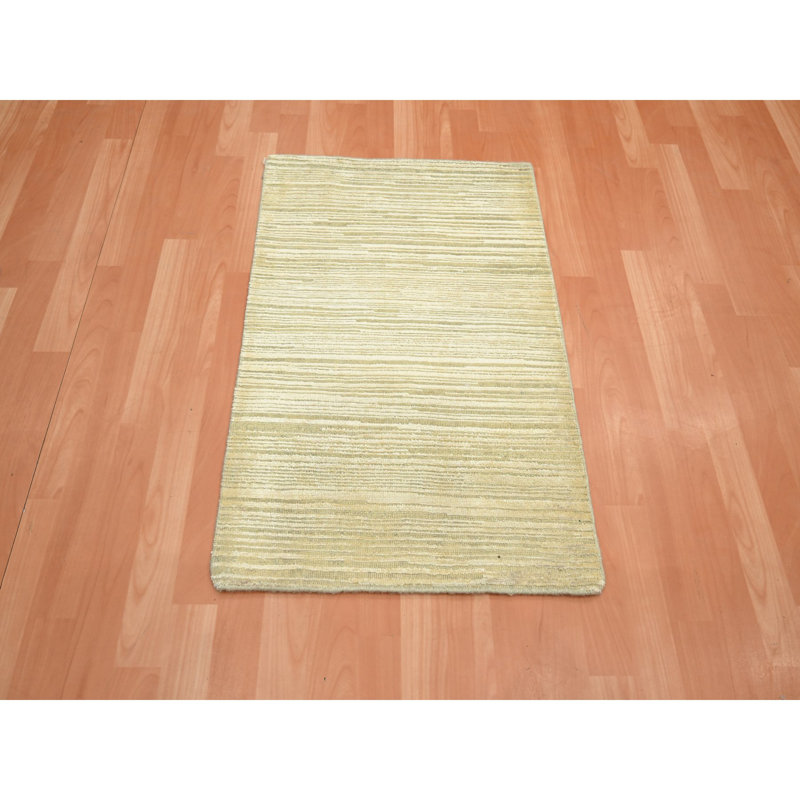 Beige 2 pi x 3 pi avec tons chauds, motif à lignes simples, soie avec laine oxydée, velours texturé, noué à la main, échantillon, tapis, tapis oriental