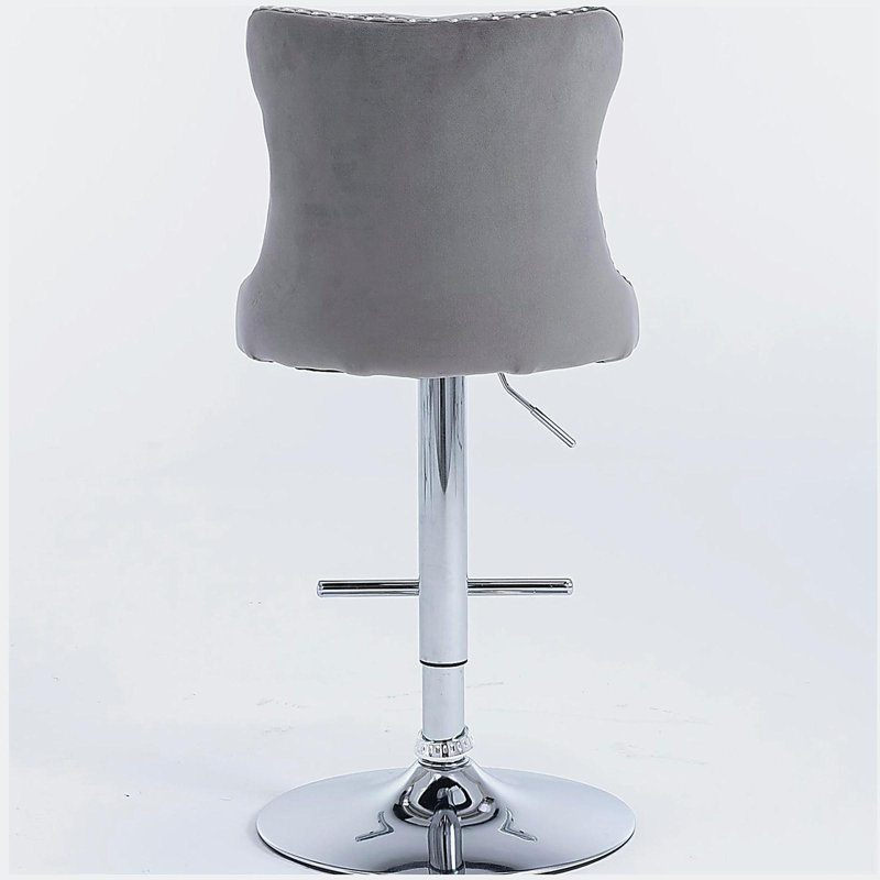 Tabourets de bar pivotants en velours à hauteur de siège réglable, tabourets de bar à base chromée avec dossier capitonné confortable, ensemble de 2