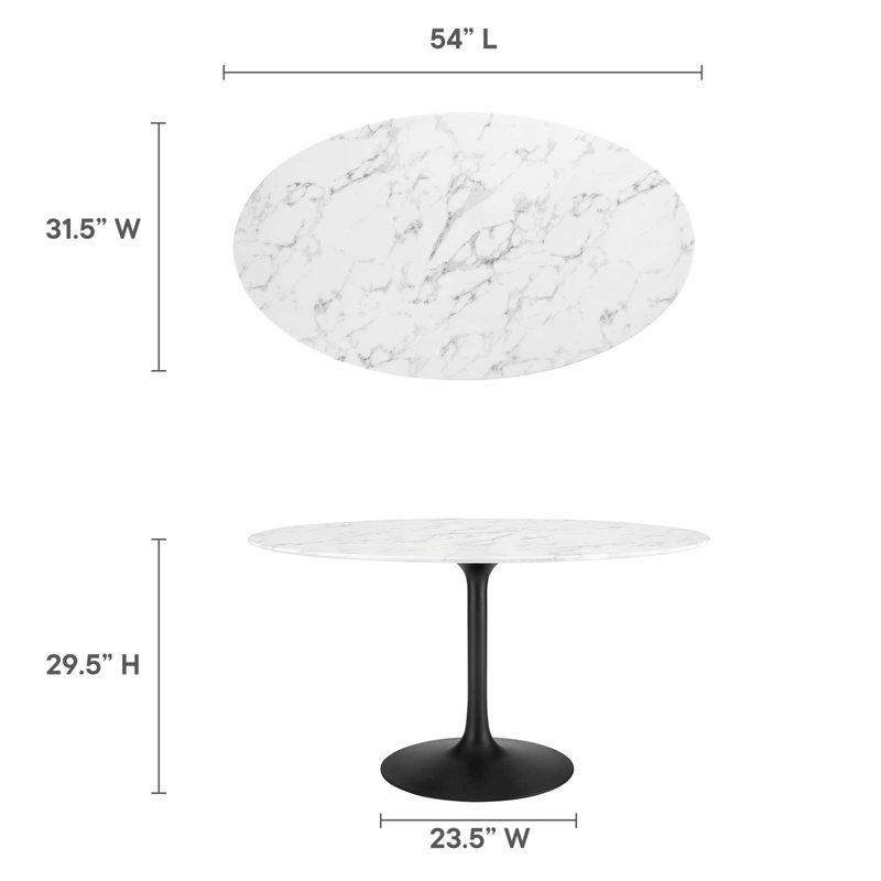 Elegant 54" Oval Marble Dining Table with Tapered Black Base