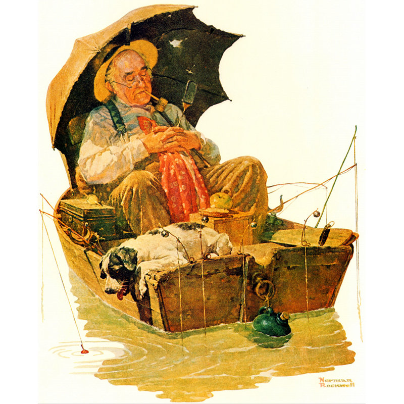 «Gone Fishing» par Norman Rockwell, toile tendue avec châssis, H 40 po x l 28 po