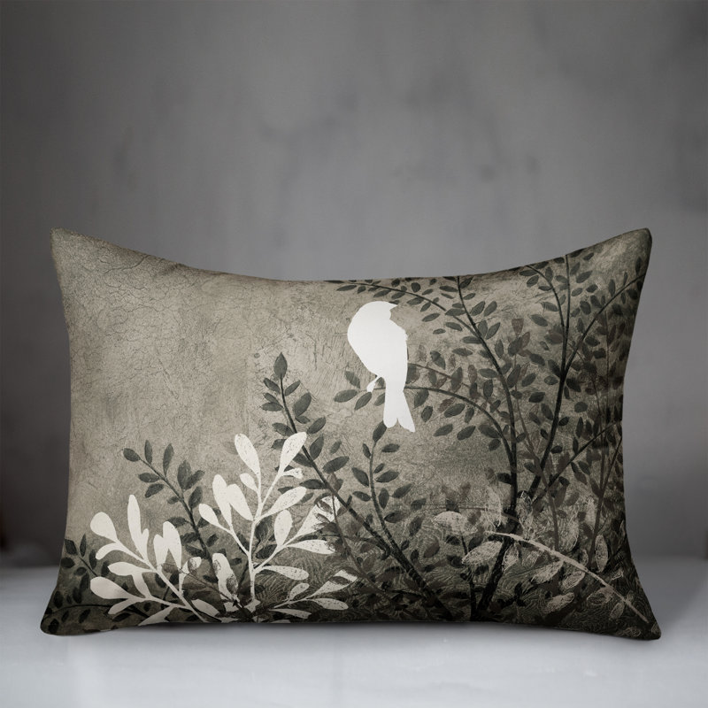  Housse et insert de coussin rectangulaire extérieur Bird on Branch, Gris