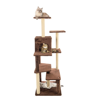 Arbre à chat PETMAKER de 162 cm de hauteur - Tour à chat avec niche pour chaton, perchoirs et 5 poteaux à griffer en corde de jute - Arbre à chat à plusieurs niveaux pour chatons et activités d'escalade