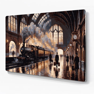 Transportation Train station and platform scenes Black Metal Wall Art
