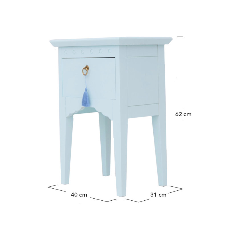 Berenger 40cm W Solid Wood Bedside Table, Aquamarine