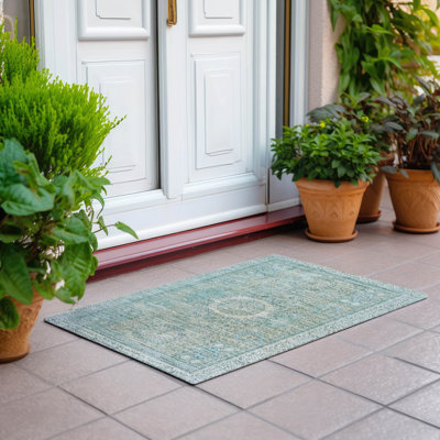 Tapis turquoise intérieur / extérieur lavable à la machine