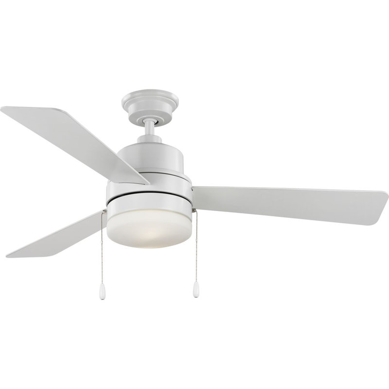 52" Indoor Ceiling Fan With Light Kit And Opal Shade, Satin White