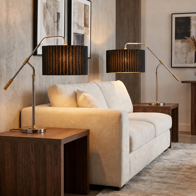 34" Metal Table Lamp With Black Shade