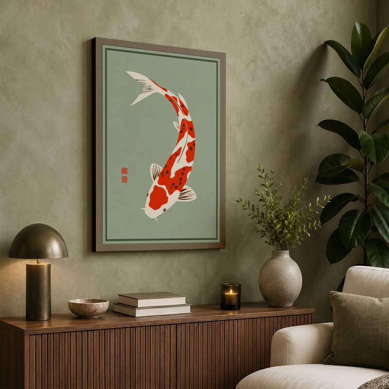Arching Koi Japandi - Wrapped Canvas, 18x12 - 45.7 x 30.5 cm, Taupe Border