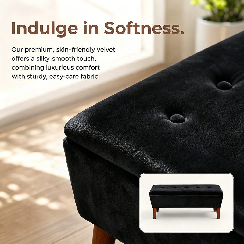 Banc rectangulaire avec pieds fuselés en bois massif, Noir, Noir