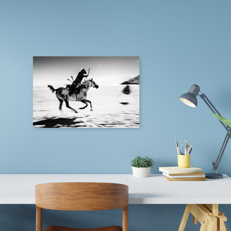 Galloping Mounted Archer Traditional Abstract Horse Landscape Winter Wall Art Print 1 Piece Wrapped Canvas Wall Art