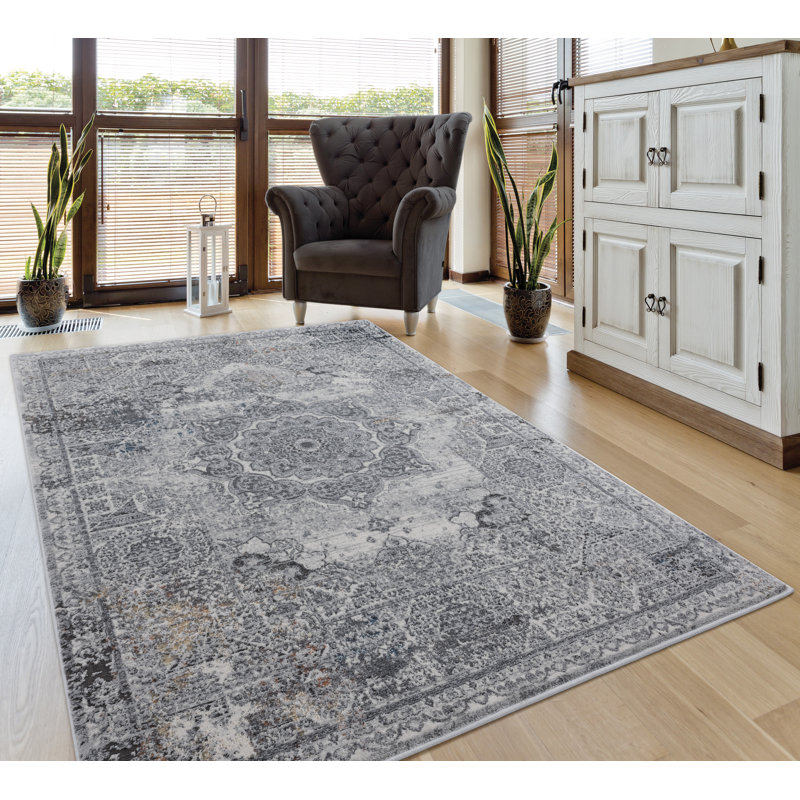 Tapis oriental ivoire / bleu, Rectangle 12 pi 6 po x 15 pi