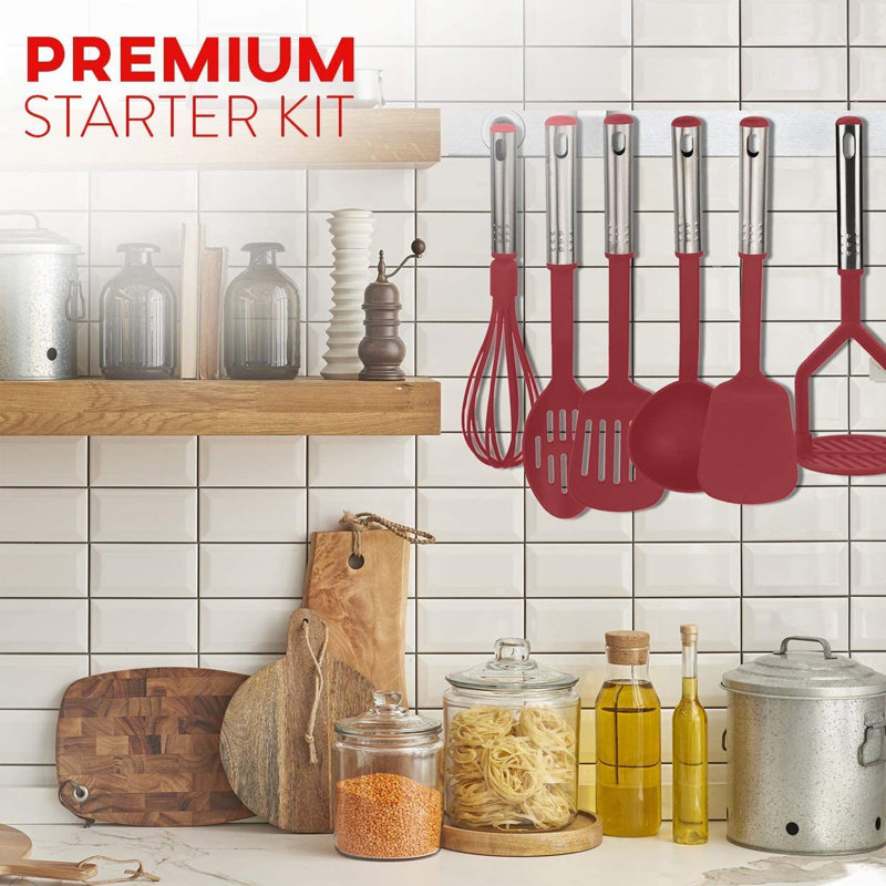 24-Piece Red Nylon and Stainless Steel Kitchen Utensil Set