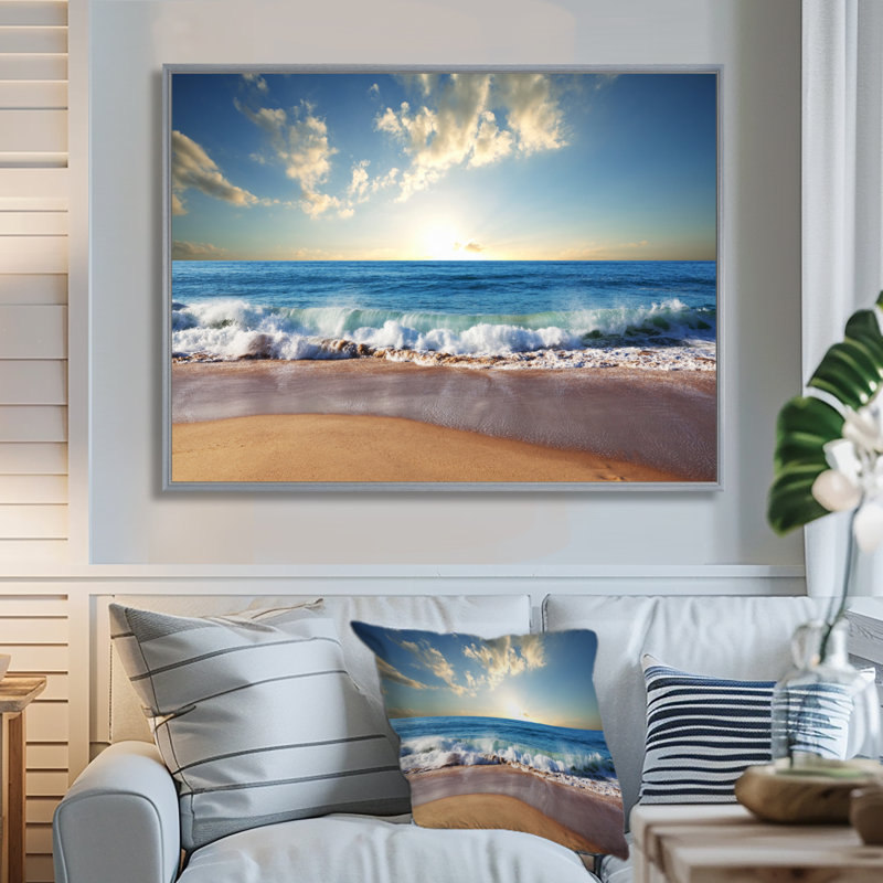 Sunrise Sea Sunset beach, art mural sur toile côtière, reproduction d'art sur la plage, H 12 po x l 20 po