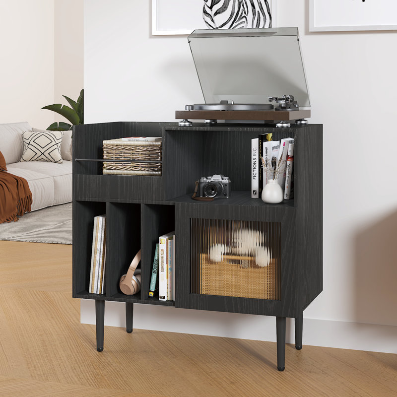 Meuble de rangement en vinyle avec étagère audio, meuble tourne-disque pour salon, chambre à coucher, bureau, petits espaces