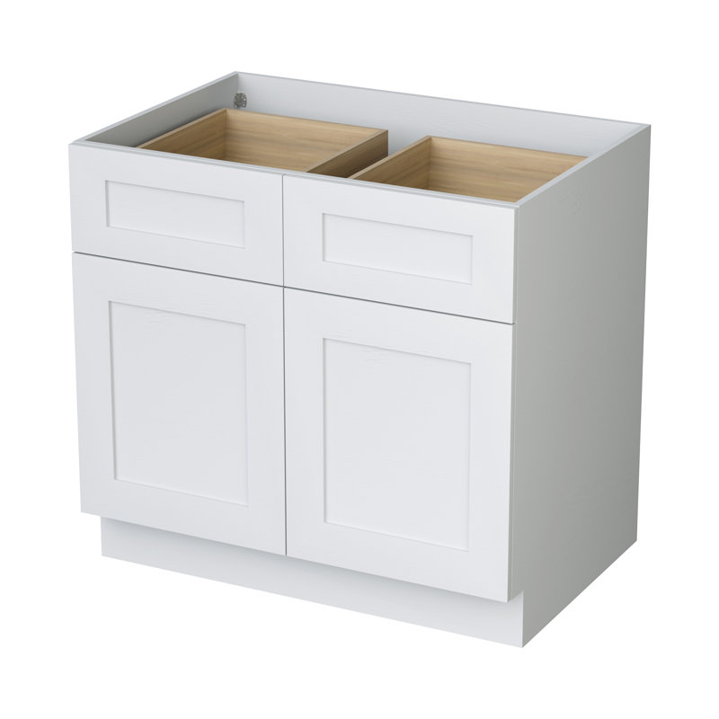 Armoires de cuisine en contreplaqué prêtes à assembler avec 2 portes, 2 tiroirs et 1 tablette réglable, Blanc, 36"