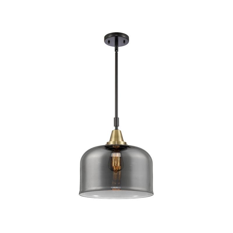 Luminaire suspendu en forme de cloche à 1 lumière Lesher, Fumée plaquée, H 47,12 po x l 12 po x P 12 po, Laiton antique noir