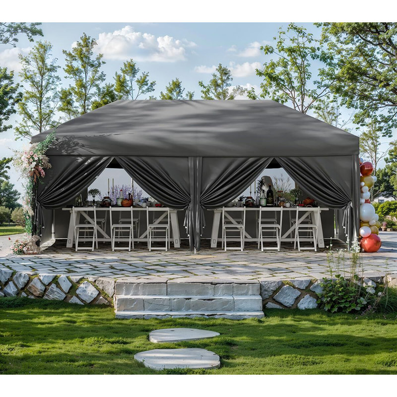 Instant Pop-Up Canopy Tent, 6 Removable Sidewalls Rectangular, White