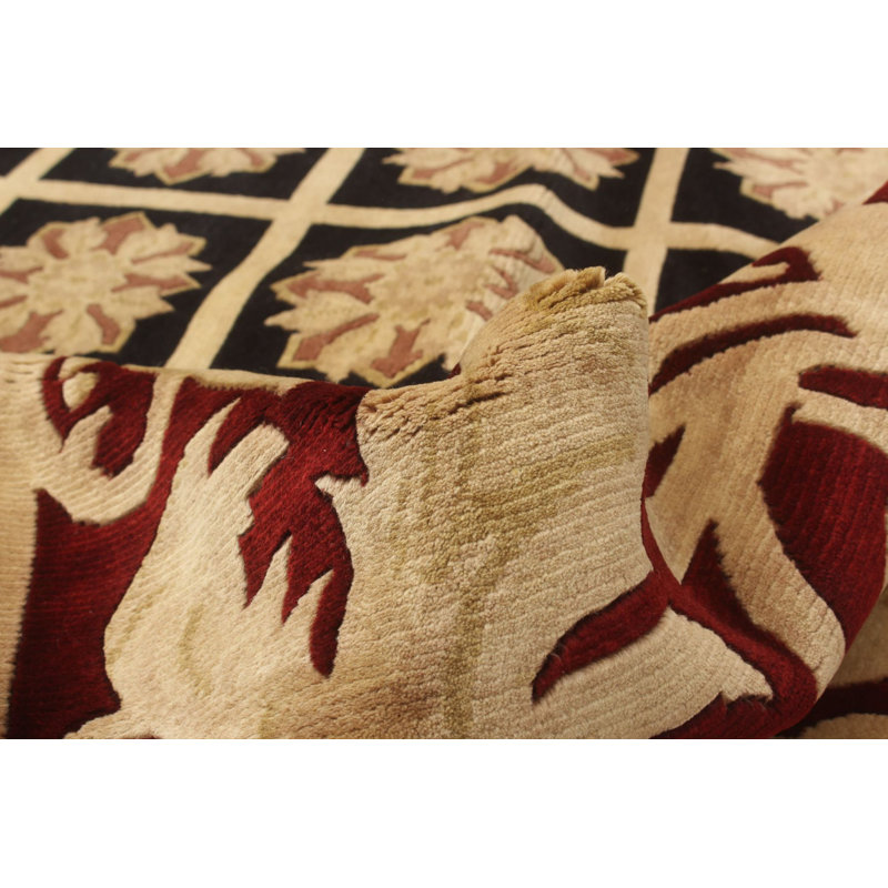Tapis unique en laine noué à la main style Oushak beige / noir / rouge des années 2010 de 9 pi x 11 pi 10 po Wunibald