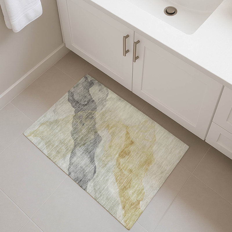 Premium Machine Washable Mayfield AMF2109 Abstract Rug, 1'8" x 2'6", Beige