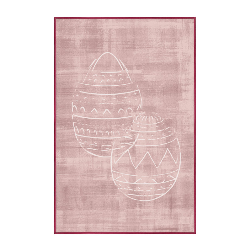 Machine Washable Tribeca Easter Modern & Contemporary Abstract Rug in Pink – Rose Binding, 2x3