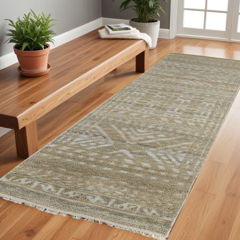 Tapis de couloir usé et délavé noué à la main 8 pi