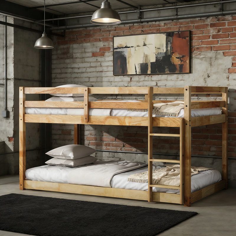 Twin Over Twin Solid Wood Bunk Beds With Ladder, Oak