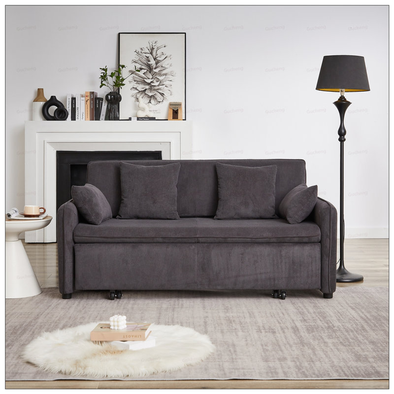 Canapé-lit ajustable de 66 pouces avec 4 tiroirs, 4 coussins, poches latérales, velours côtelé doux, parfait pour le salon et les petits espaces