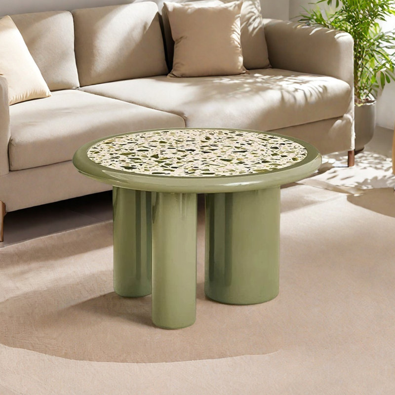 Table basse moderne avec plateau Terrazzo, H 17,71 po x L 27,55 po x l 27,55 po