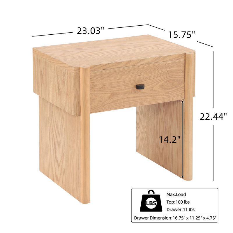Eakins Modern Wooden Nightstand with Smooth-Glide Drawer, Natural Oak