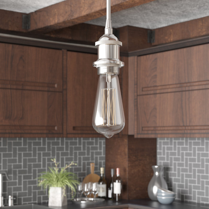 Luminaire suspendu simple 1 lumière, Chrome poli, Ampoule incandescente rétro 60 watts, H 4 po x l 4,5 po x P 4,5 po