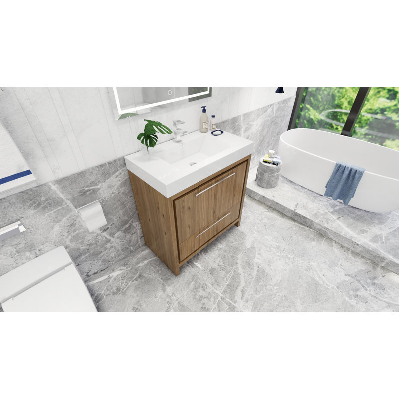 Ensemble de meuble-lavabo simple 36 po Tessa, Chrome, Chêne naturel