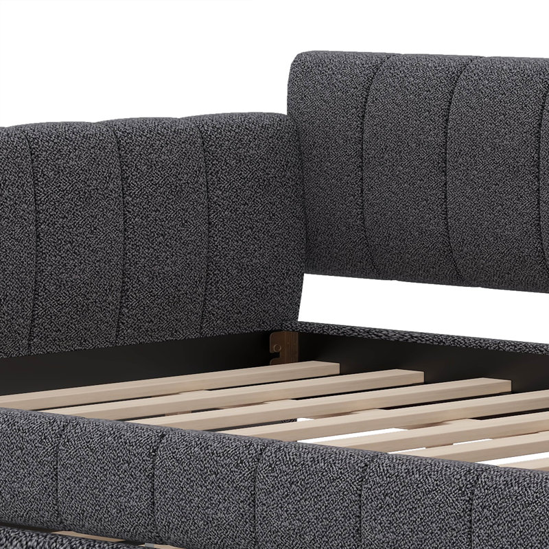 Upholstered Daybed With Trundle, Queen sofa Bed Daybed With Trundle Bed, Backrest, Gray