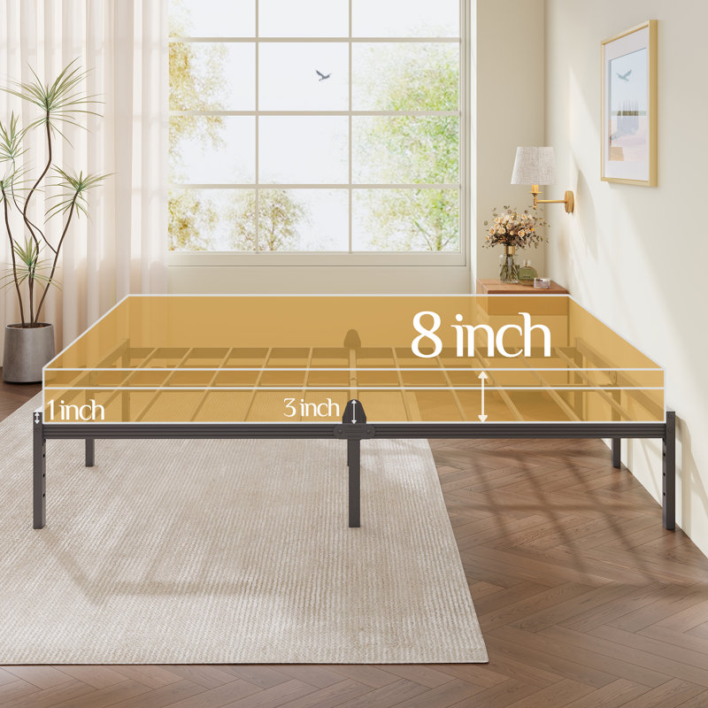 Heavy Duty 14 Inch Metal Bed Frame Queen Bed Frame with Headboard & Footboard Brackets and Steel Slats No Box Spring Needed Anti-Slip Design  