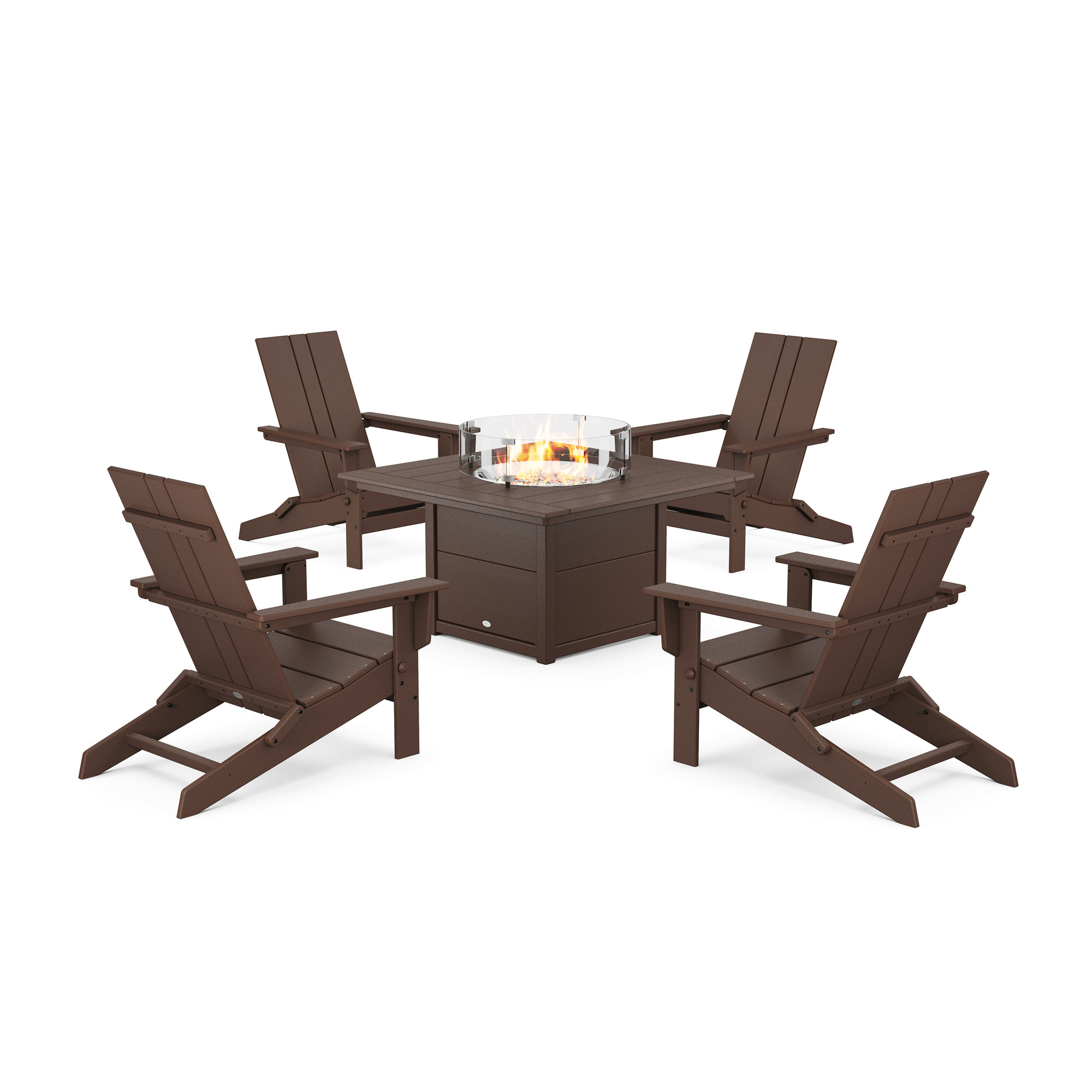 Foldable Outdoor Adirondack Chair With Table, Mahogany
