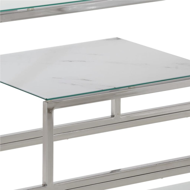 Geise 110cm Glass Top Console Table, White, Silver
