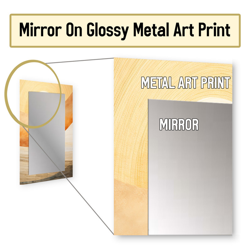 Géométrique doré beige coucher de soleil Harmony I - miroir décoratif coucher de soleil, grand miroir mural beige, impression d'art en métal
