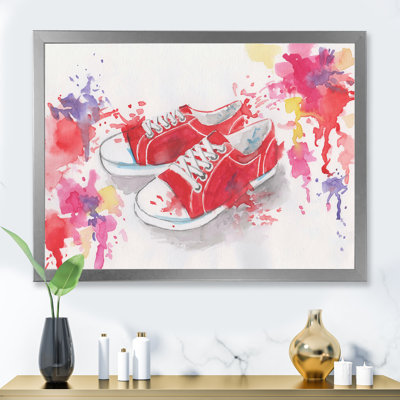 " Red Pair Of Vintage Sneakers " Painting Print