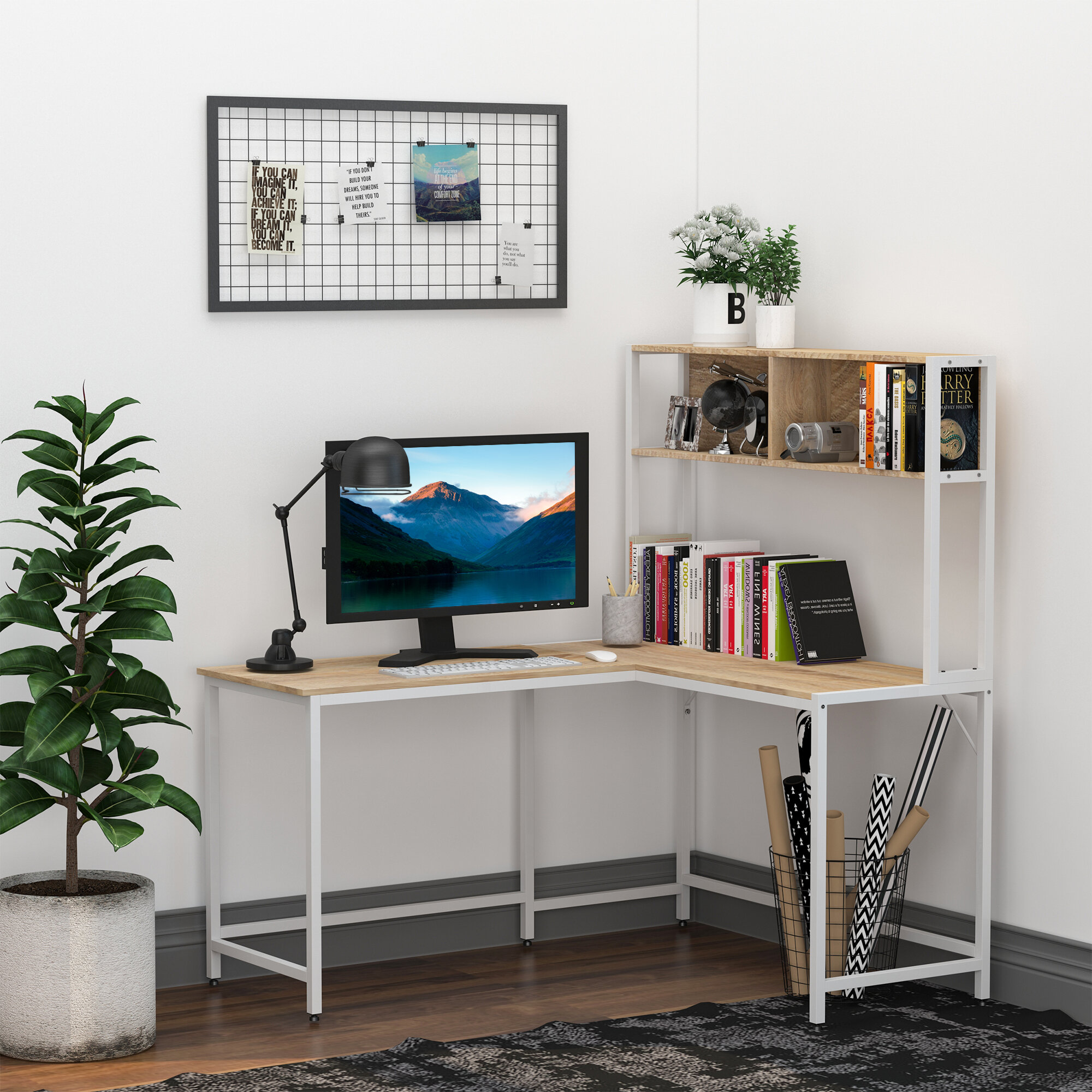 Walbrook Reversible L-Shape Computer Desks, 47'' or 55'' Work Desk with Adjustable Shelves 17 Stories Color: Rustic Brown, Size: 29.14 H x 47.24 W