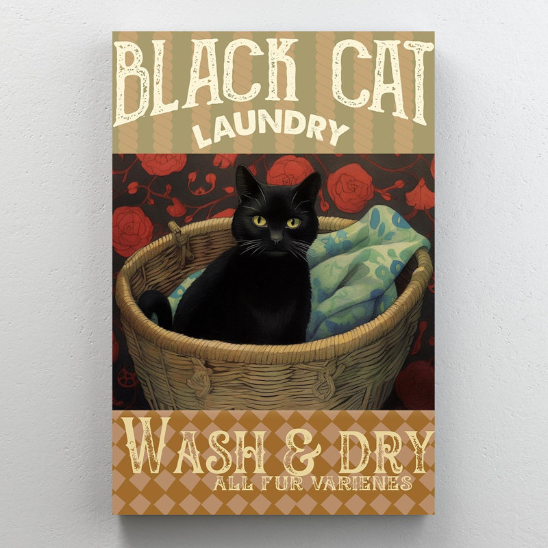 «Black Cat Laundry 2», impression rectangulaire 1 pièce sur toile «Black Cat Laundry 2», H 36 po x l 24 po x P 1,25 po