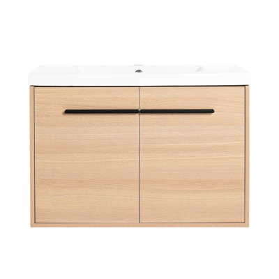 Meuble-lavabo en chêne 30 po avec lavabo à poser en résine, armoire 2 portes et élégant meuble américain à 2 portes - lavabo 30 po