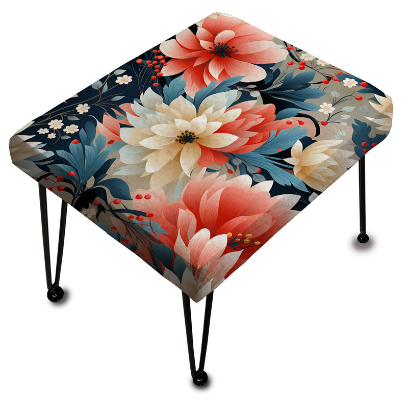 Coral And Beige Carnation Floral Pattern - Floral Rectangle Ottoman
