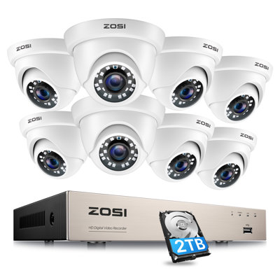 8CH 1080P Security System with 2TB HDD, 8 x 2MP Dome Outdoor Camera, Motion Detection