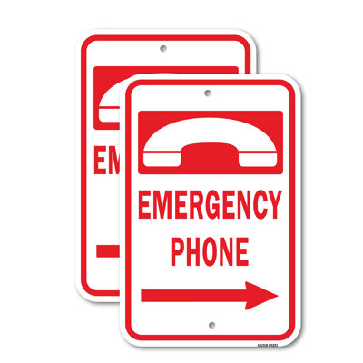 (2 Pack) Emergency Phone W/ Right Arrow Sign 18" X 24" Heavy-Gauge Aluminum Sign